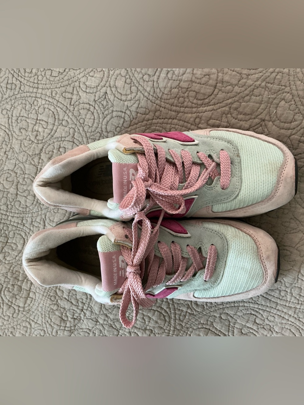 New Balance Kids Pink and Mint Lace-Up Sneakers